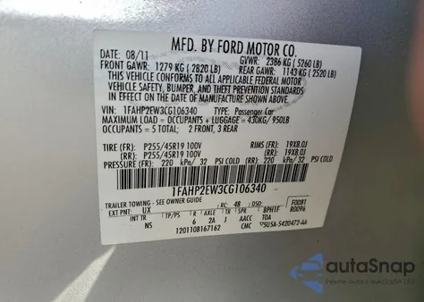 2012 Ford Taurus Sel z USA, uszkodzony, nr VIN 1FAHP2EW3CG106340